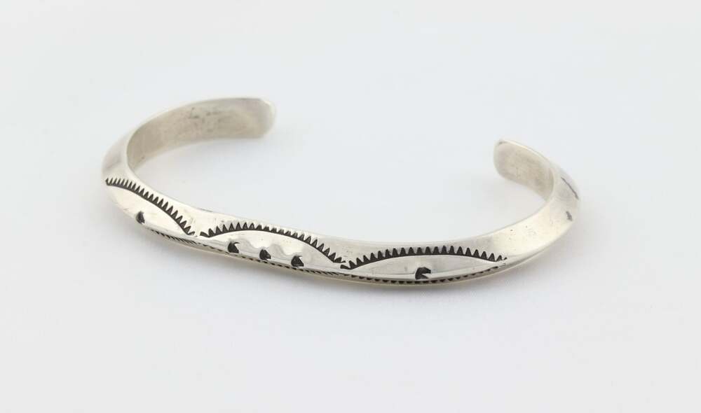 Sterling Silver Patterned Stamped Cuff Bracelet 6 3/4" inch - Picture 4 of 5